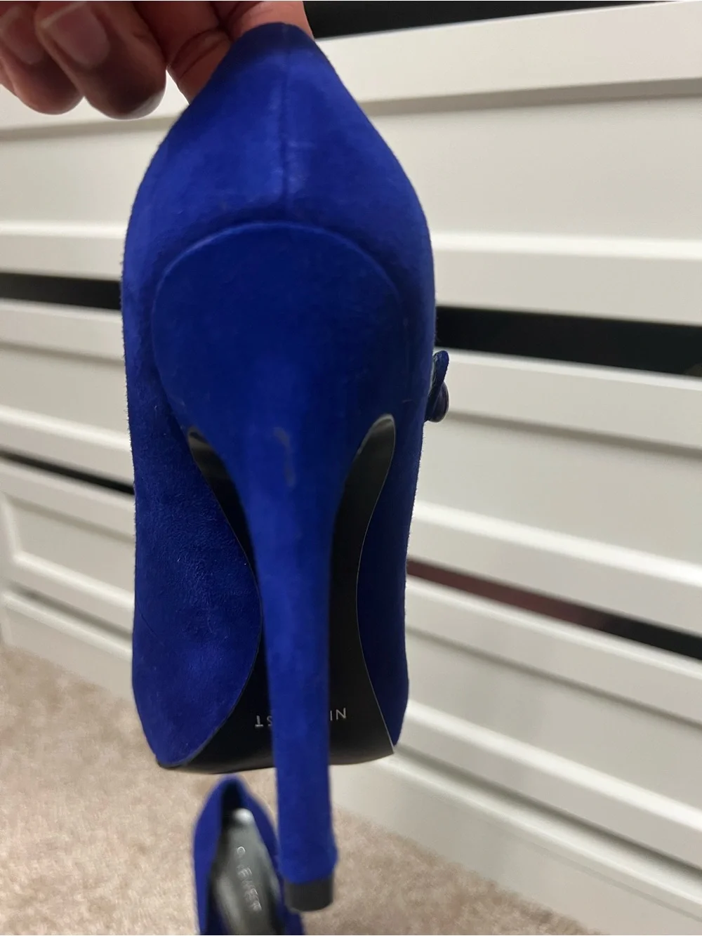 Nine West Royal Blue Suede Peep Toe Mary Jane Heels